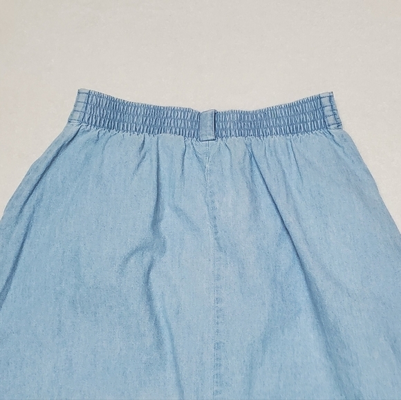 Vintage Cabin Creek Boho Light Wash High Waisted Pleated Button Chambray Skirt - Picture 9 of 11